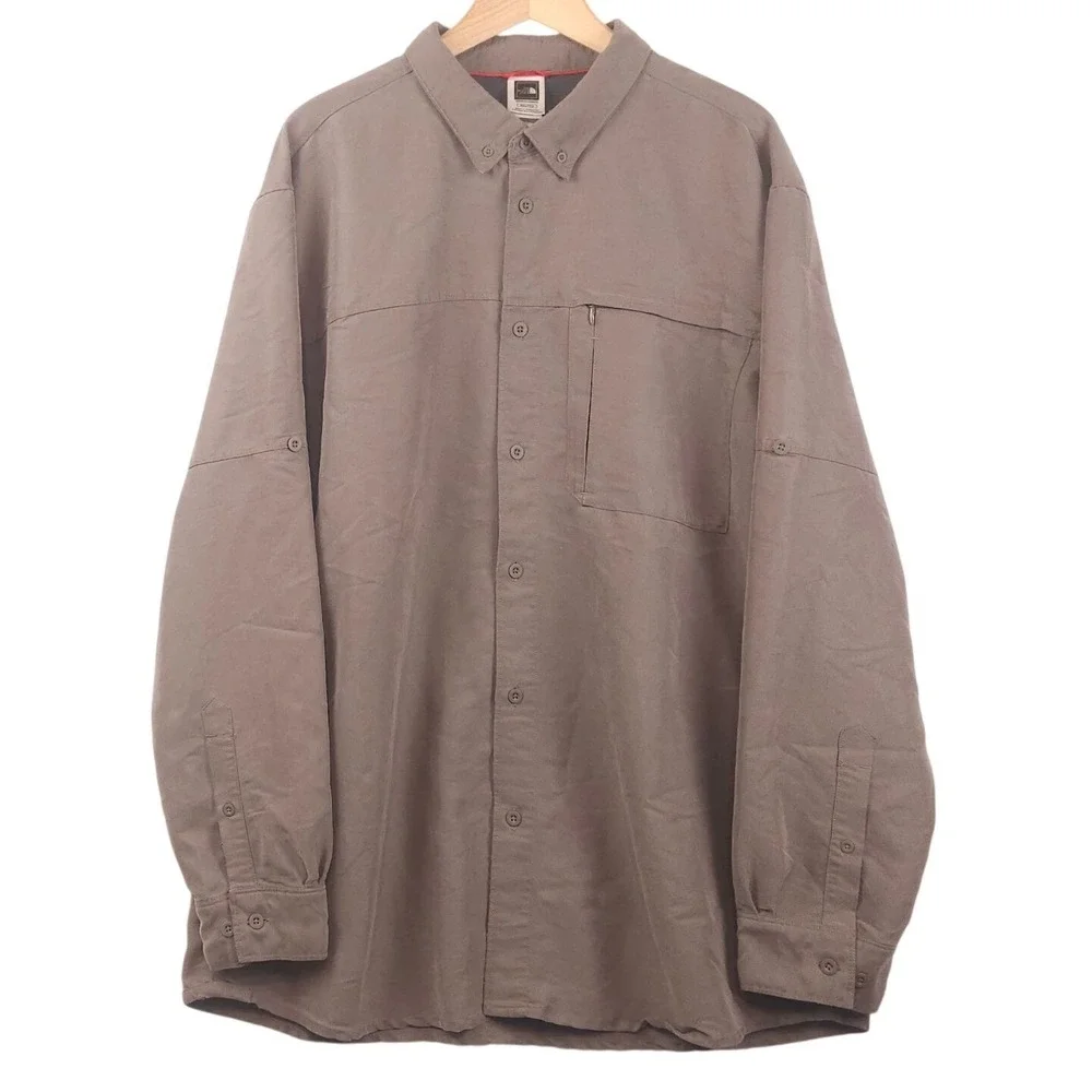 The North Face Tekware Shirt Men's XXL‎ Taupe Modal Blend Button Up Hike Outdoor